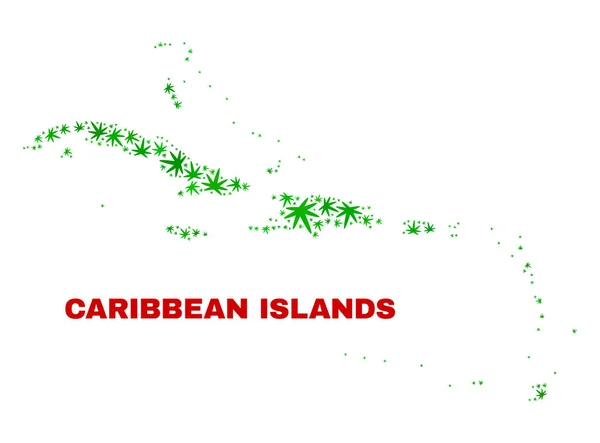Cannabis Leaves Mosaic Caribbean Islands Map — Stock Vector