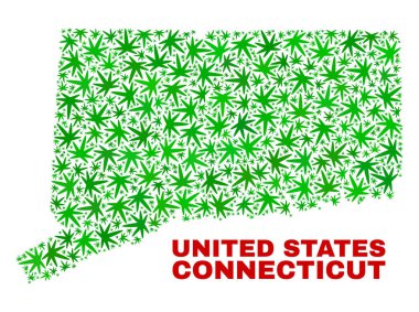 Marihuana yaprağı kolaj Connecticut eyalet harita