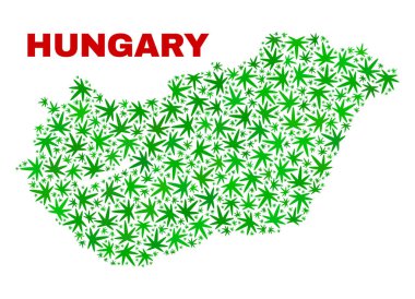 Marihuana yaprağı kolaj Macaristan haritası