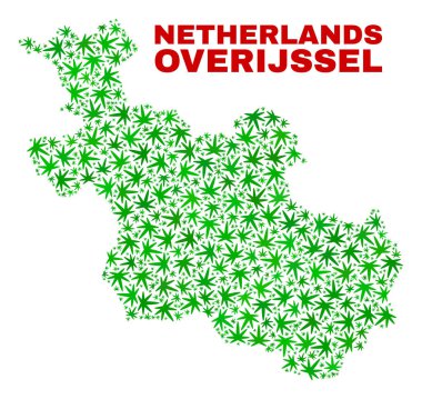 Marihuana yaprağı kolaj Overijssel eyaleti harita