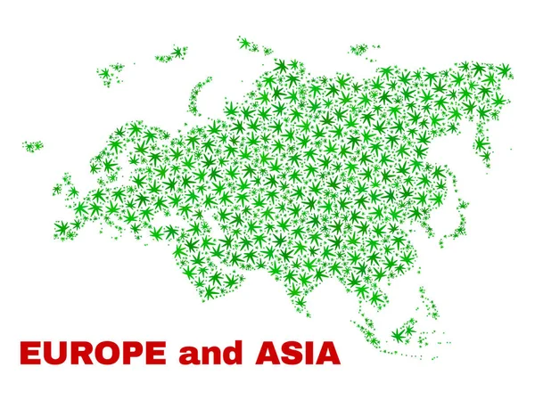 Marihuana Hojas Mosaico Europa y Asia Mapa — Vector de stock