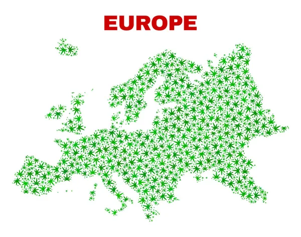 Hojas de cáñamo Collage Europa Mapa — Vector de stock