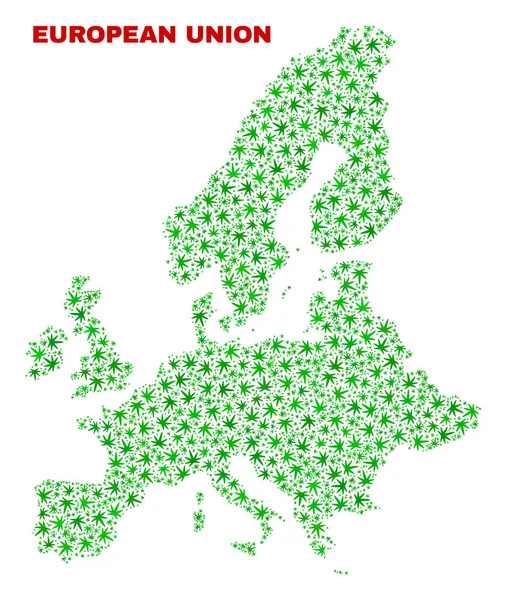 Mosaïque des feuilles de marijuana Carte de l'Union européenne — Image vectorielle