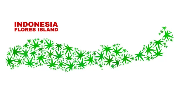 Cannabis Leaves Mosaic Flores Island of Indonesia Peta - Stok Vektor