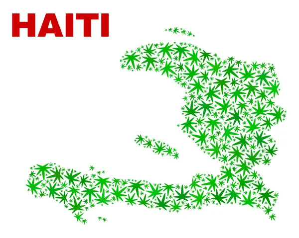 Cannabis Hojas Mosaico Haití Mapa — Vector de stock