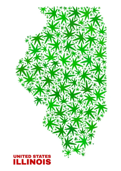 Marihuána levelek mozaik Illinois állam megjelenítése — Stock Vector