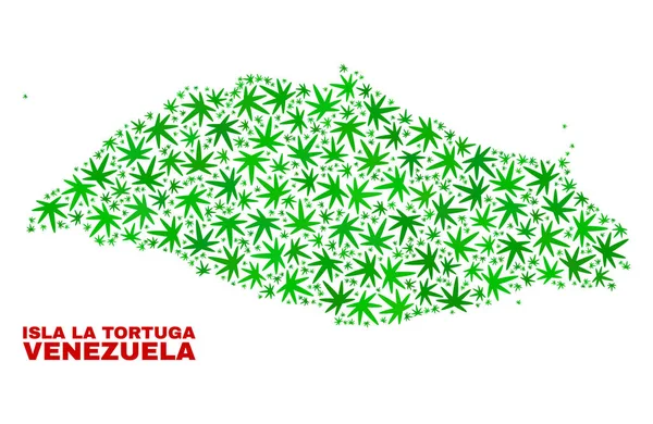 Marihuana verlaat mozaïek Isla La Tortuga kaart — Stockvector
