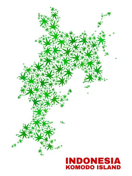 Marihuana Hojas Mosaico Komodo Island Mapa — Archivo Imágenes Vectoriales