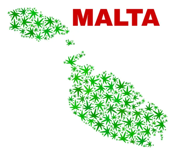 Hennep bladeren mozaïek Malta kaart — Stockvector