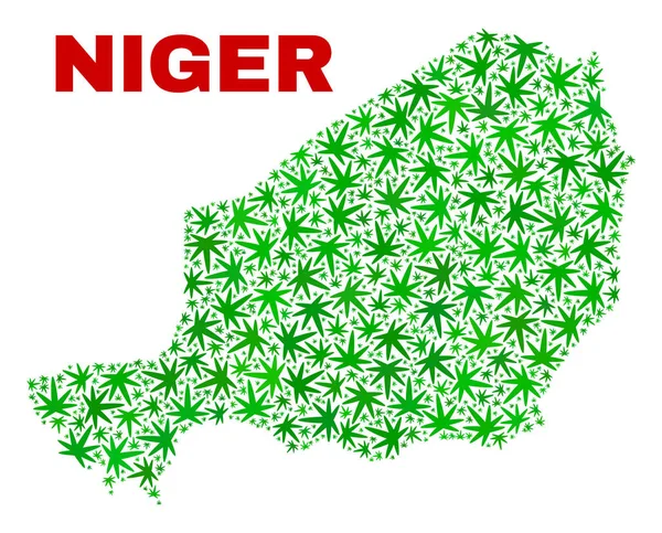Marihuana bladeren mozaïek Niger kaart — Stockvector
