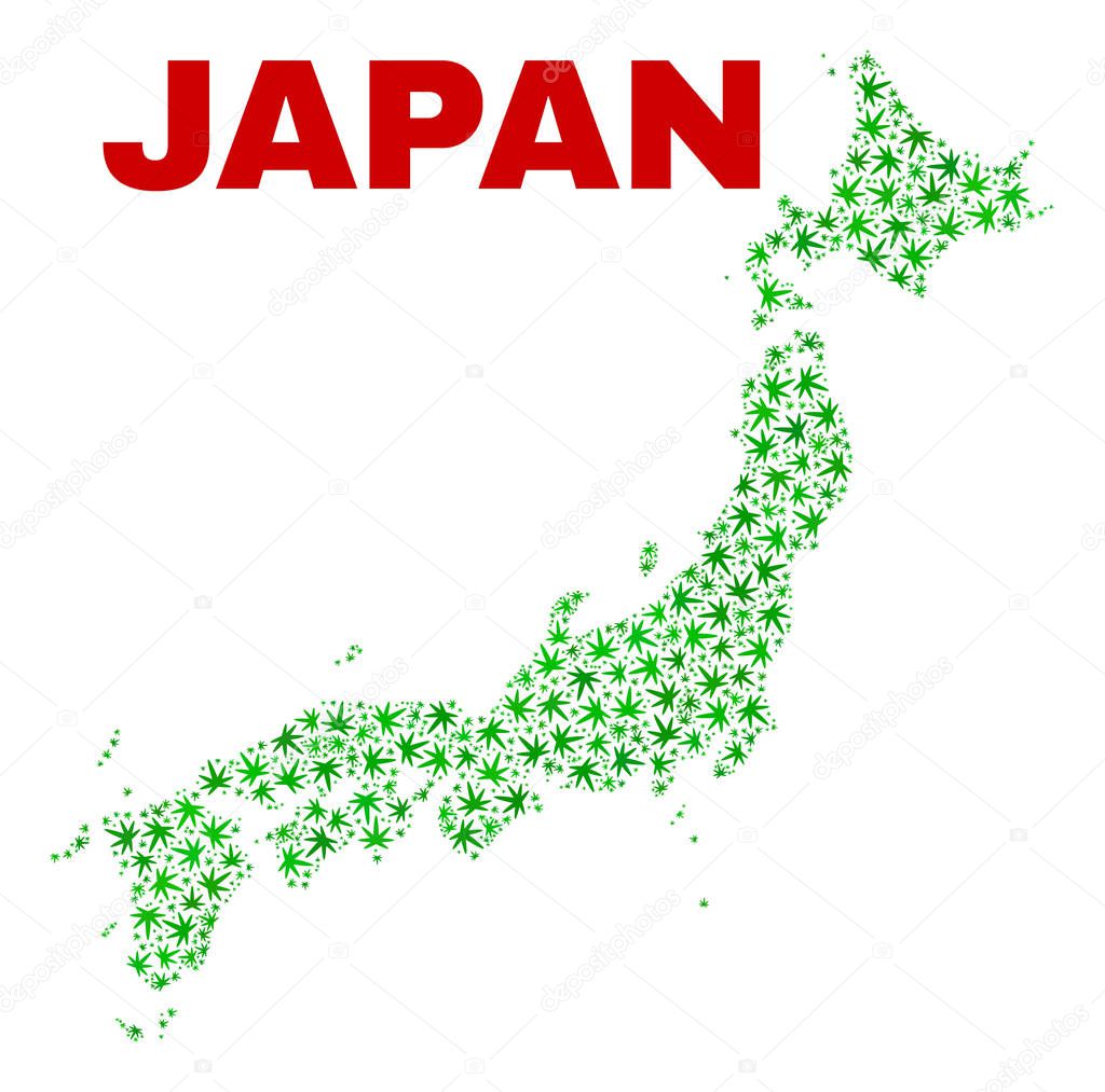 Marijuana Leaves Collage Japan Map