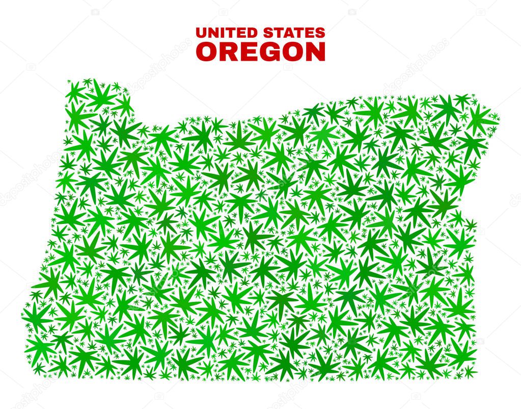 Cannabis Leaves Collage Oregon State Map