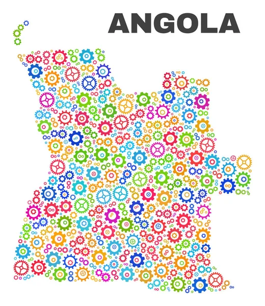 Mozaïek Angola kaart van tandrad elementen — Stockvector