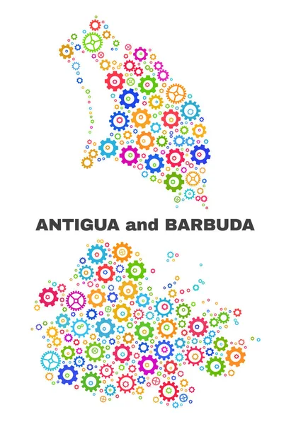 Mosaik Antigua und Barbuda Karte der Zahnradelemente — Stockvektor