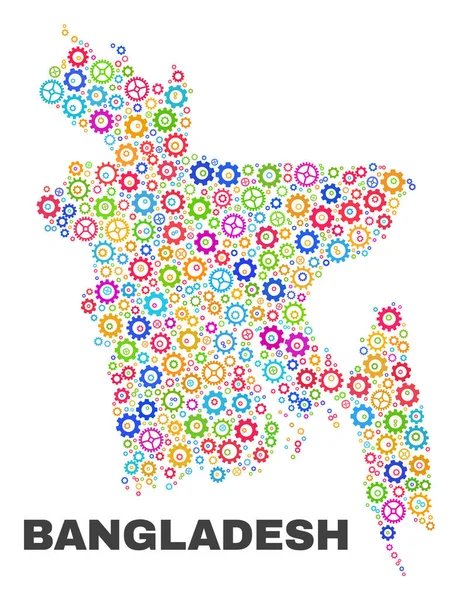 Mosaic Bangladesh Mapa dos elementos da roda de engrenagens —  Vetores de Stock