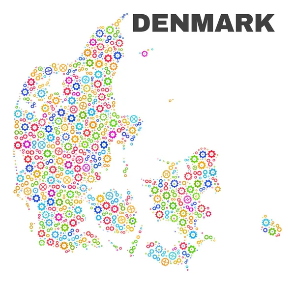 Cog öğeleri mozaik Danimarka Haritası — Stok Vektör