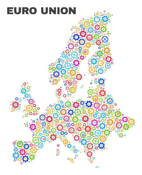 Mosaïque Euro Union Carte des éléments de roue dentée — Image vectorielle