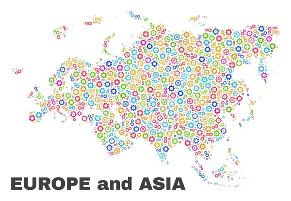 Mosaik Europa und Asien Karte der Getriebeelemente — Stockvektor