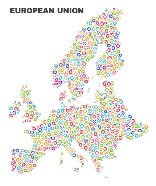 Mosaico de la Unión Europea Mapa de los artículos del engranaje — Vector de stock