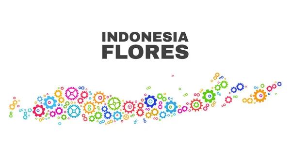 Mosaic Flores Islands of Indonesia Mappa degli elementi dell'ingranaggio — Vettoriale Stock