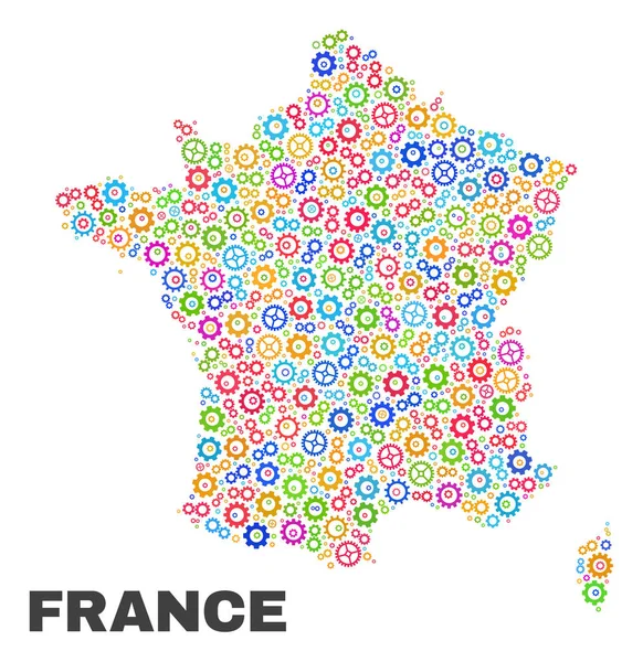 Мозаїчна Франція карта Cog елементів — стоковий вектор