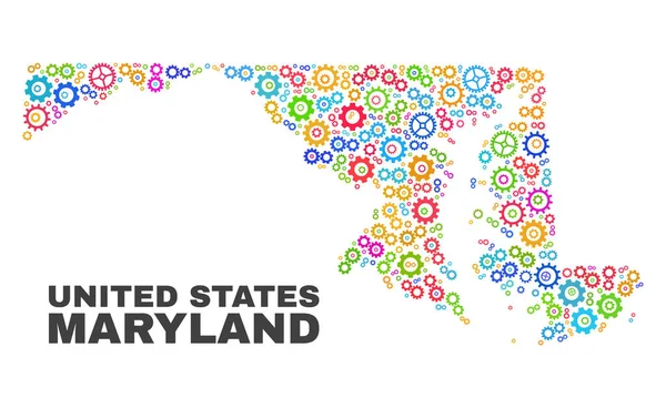 Mosaic Maryland State Map of Cogwheel Items — Stock Vector