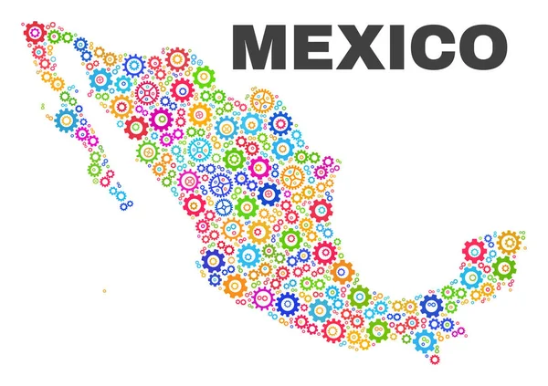 Mosaico México Mapa da Cogwheel Itens — Vetor de Stock