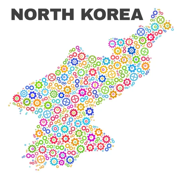 Mosaic North Korea Map of Gearwheel Items — Stock Vector