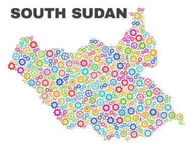 Karikatür öğeleri mozaik Güney Sudan Haritası