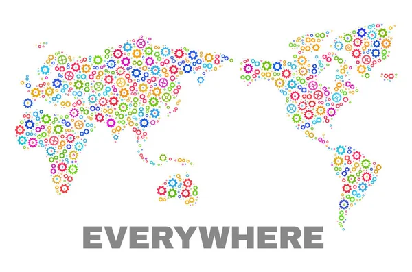 Mosaico Mapa Mundial dos Elementos Cog —  Vetores de Stock