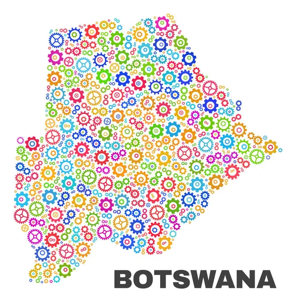 Mozaika Botswana Mapa elementów zębaty koła przekładni głównej — Wektor stockowy