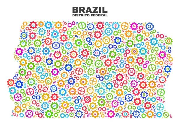 Mosaic Brasil Distrito Federal Mapa dos Elementos Cogwheel —  Vetores de Stock