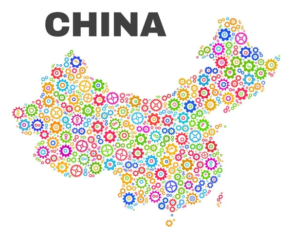 Mosaik-China-Karte der Zahnradelemente — Stockvektor