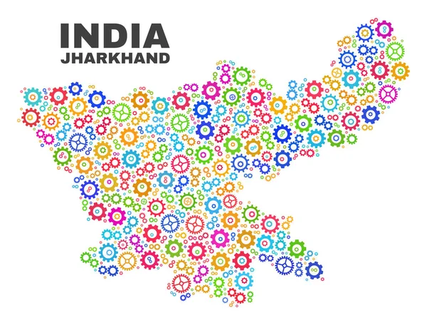Mosaico Jharkhand Estado Mapa de elementos de engranaje — Vector de stock