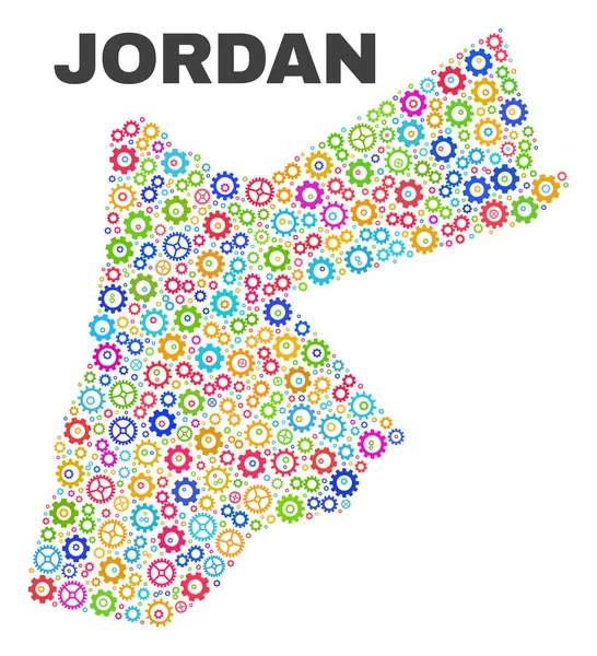 Mosaico Giordania Mappa degli elementi di ingranaggio — Vettoriale Stock