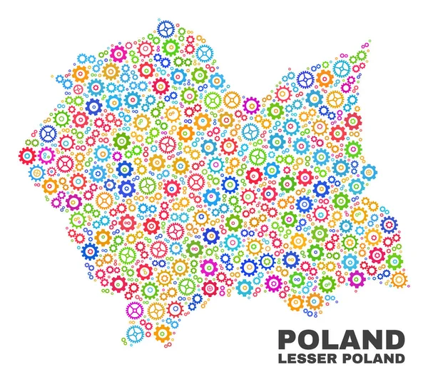 Mozaïek mindere Polen Poolse kaart van tandwiel Items — Stockvector