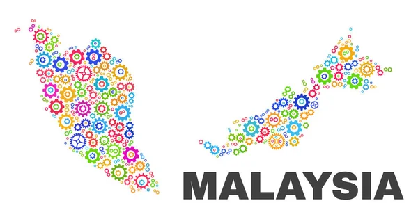 Mosaik-Malaysia-Karte der Zahnradgegenstände — Stockvektor