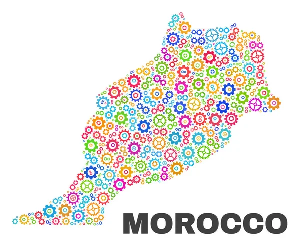 Mosaico Marrocos Mapa dos elementos da roda de engrenagens — Vetor de Stock
