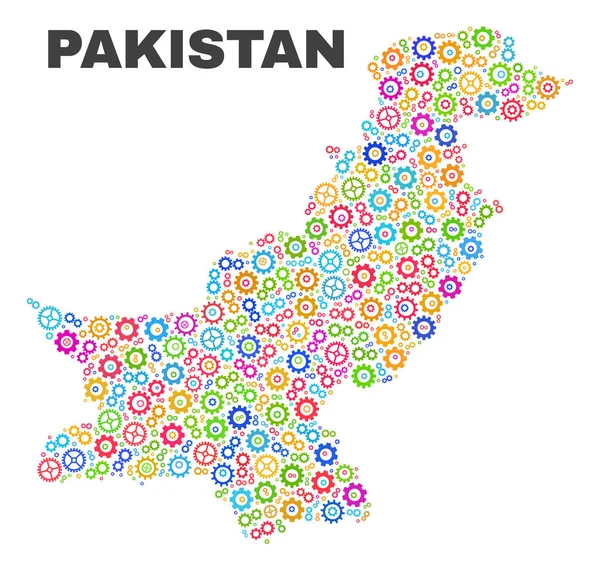 Mosaic Pakistan Map of Cogwheel Elements — Stock Vector