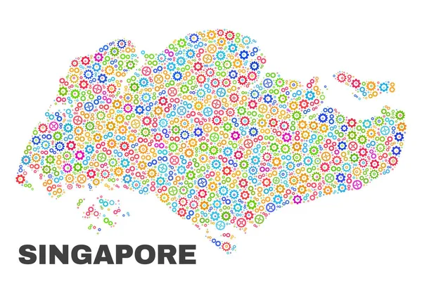 Mosaic Singapur Mapa de Cogwheel Artículos — Vector de stock