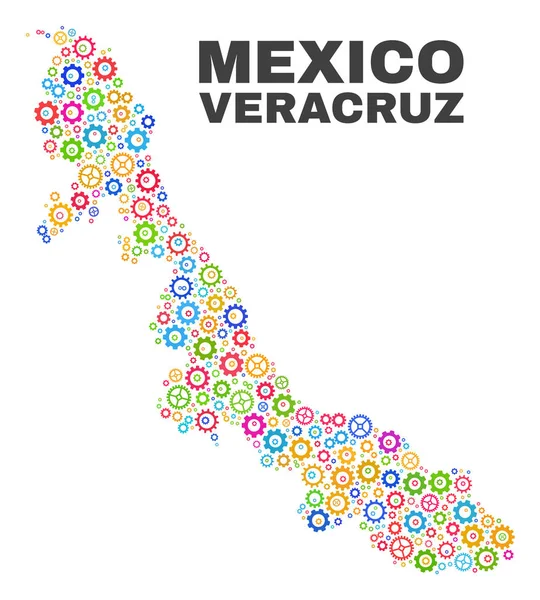 Mosaico Veracruz Mapa del estado de Cogwheel Artículos — Vector de stock