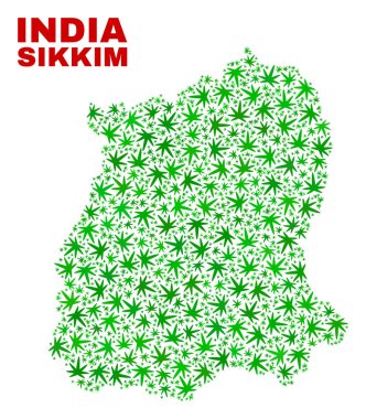 Marihuana yaprağı kolaj Sikkim devlet harita