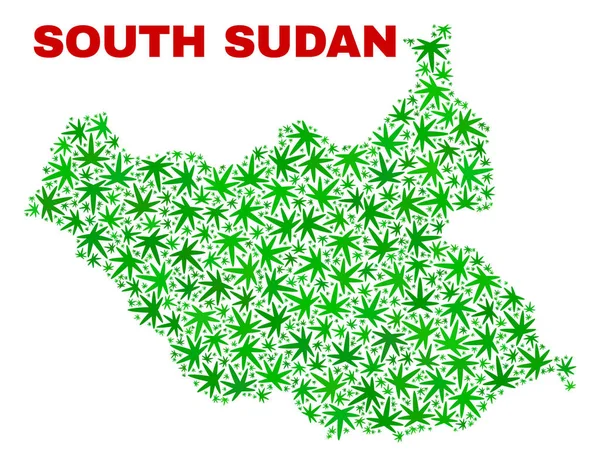 Esrar yaprakları kolaj Güney Sudan Haritası — Stok Vektör
