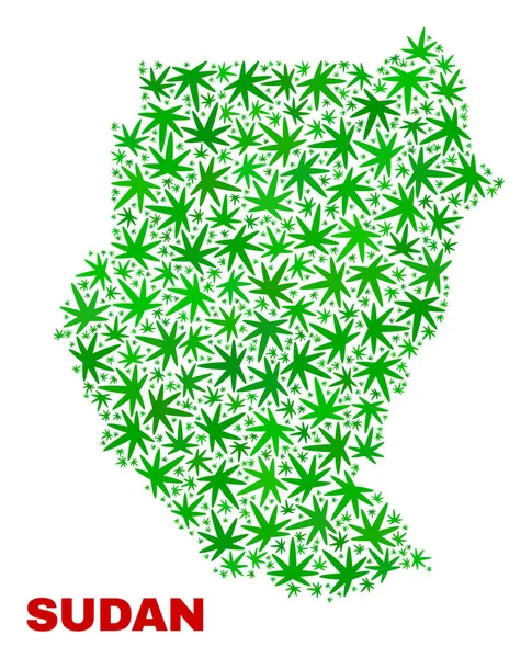 Feuilles de marijuana Mosaïque Soudan Carte — Image vectorielle