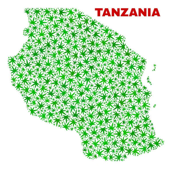 Hennep bladeren mozaïek Tanzania kaart — Stockvector