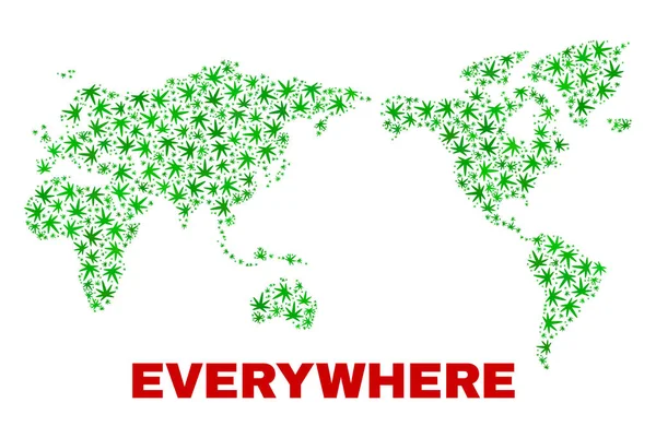 Mapa do mundo das folhas de cânhamo Colagem —  Vetores de Stock