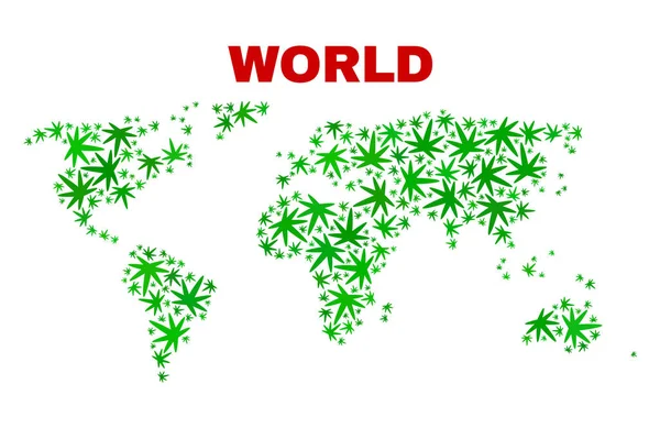 Marihuana yaprağı kolaj Dünya Haritası — Stok Vektör