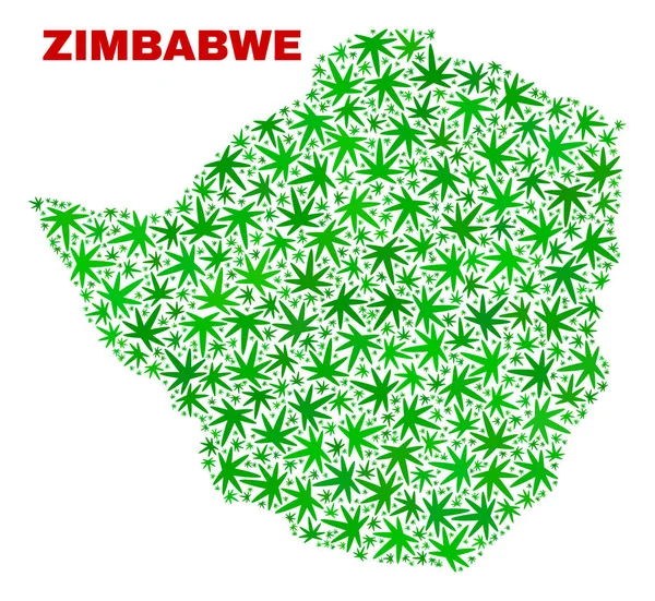 Марихуана оставляет Мозаичную карту Зимбабве — стоковый вектор
