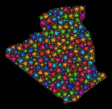 Renkli esrar yaprakları mozaik Cezayir Haritası