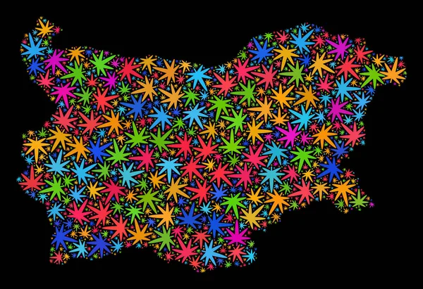 Mosaik-Bulgarien-Karte bunter Cannabisblätter — Stockvektor